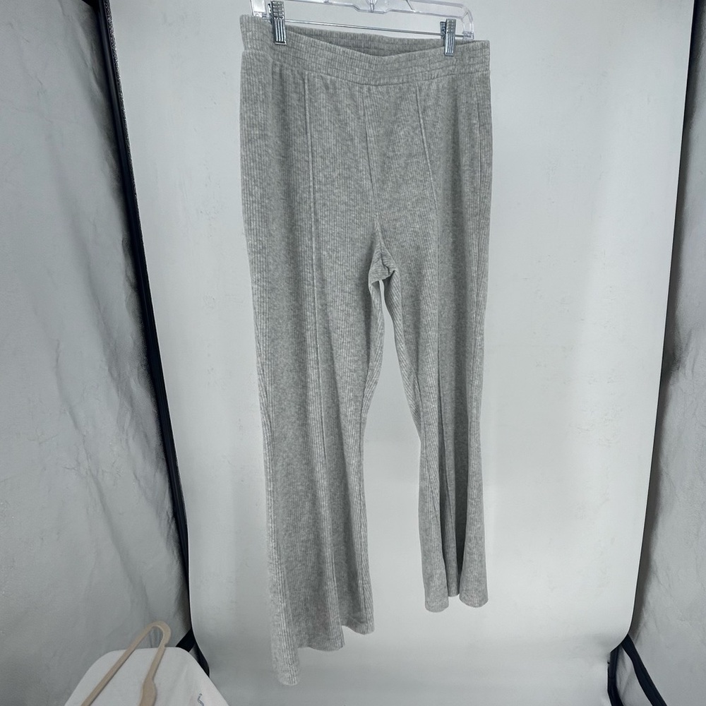 Aerie Gray Ribbed  corduroy  High-Waisted Flare Lounge Pants, Size Large